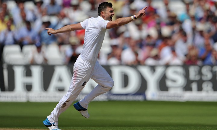 Jimmy Anderson, here against India in 2014, became the first England bowler to reach 400 Test wickets when he struck early against New Zealand. Photograph: Visionhaus/Corbis