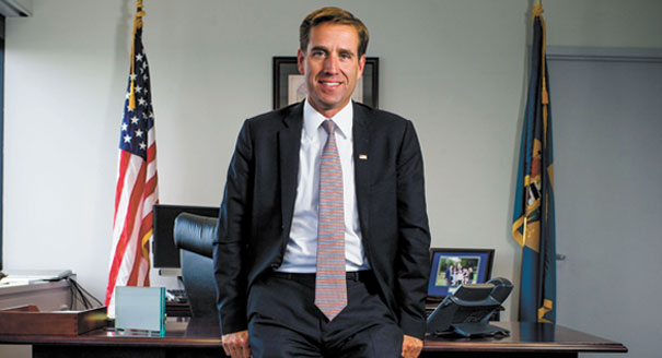 Delaware Attorney General Beau Biden is photographed in his office