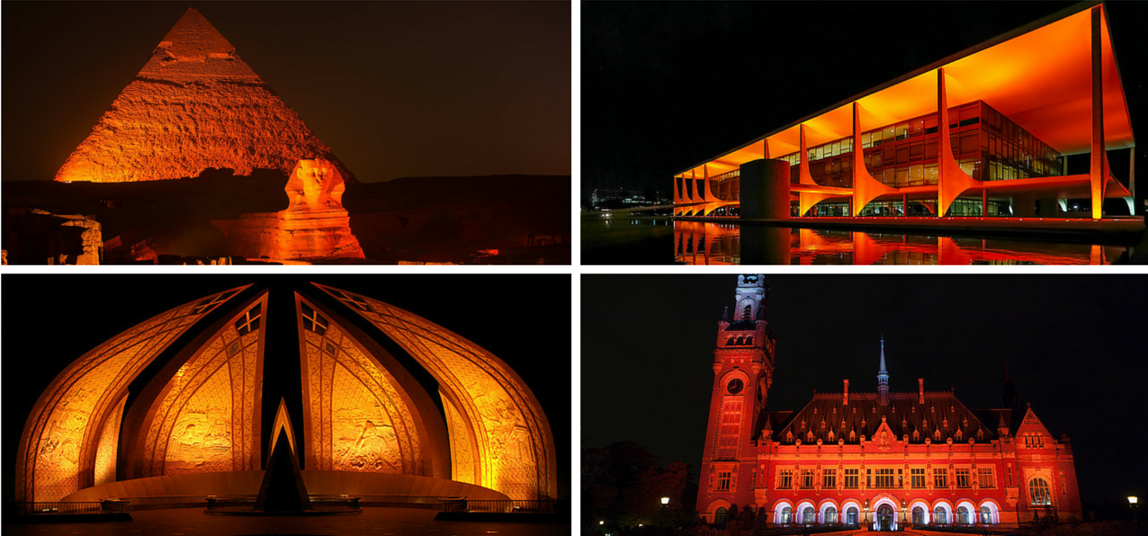 Snapshots of iconic monuments in orange. Collage by Tribune International