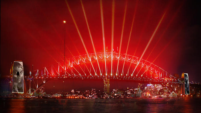 A specially choreographed Welcome to Country will be projected onto the Sydney Harbour Bridge’s pylons tonight as the bridge turns into a giant Aboriginal flag.
