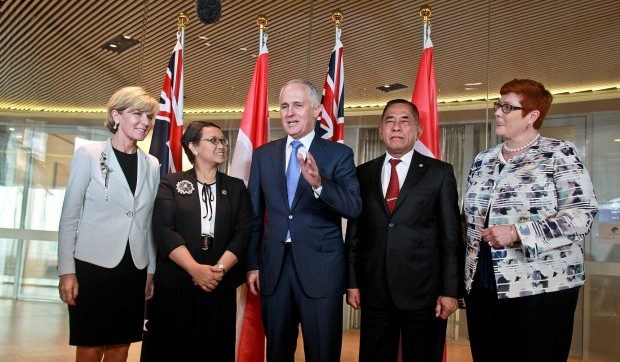 In the neighbourhood: Prime Minister Malcolm Turnbull joins the meeting of defence and foreign ministers from Australia and Indonesia. Photo: Ben Rushton