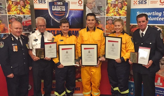 NSW RFS Cadet of the Year Javen Ricevuto (Balranald Central School) and NSW RFS Young Volunteer of the Year Alexander Slade (12-15 years) from Williamtown/Salt Ash Brigade and Elizabeth Butt (16-25 years) from Bendick Murrell Brigade.