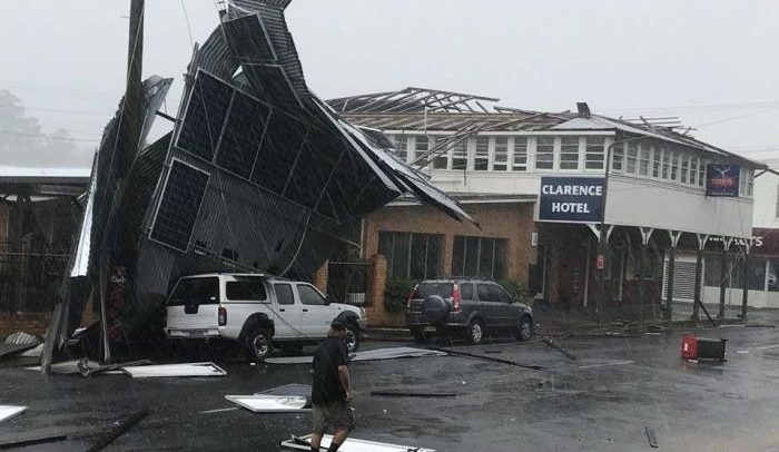 The storm ripped roofs off a number of buildings in Maclean, including the Clarence Hotel. Photo: James Ryan